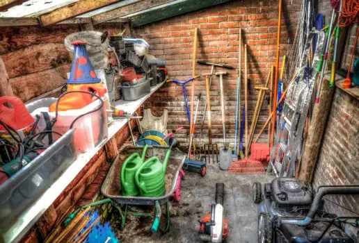 garden tools in a shed