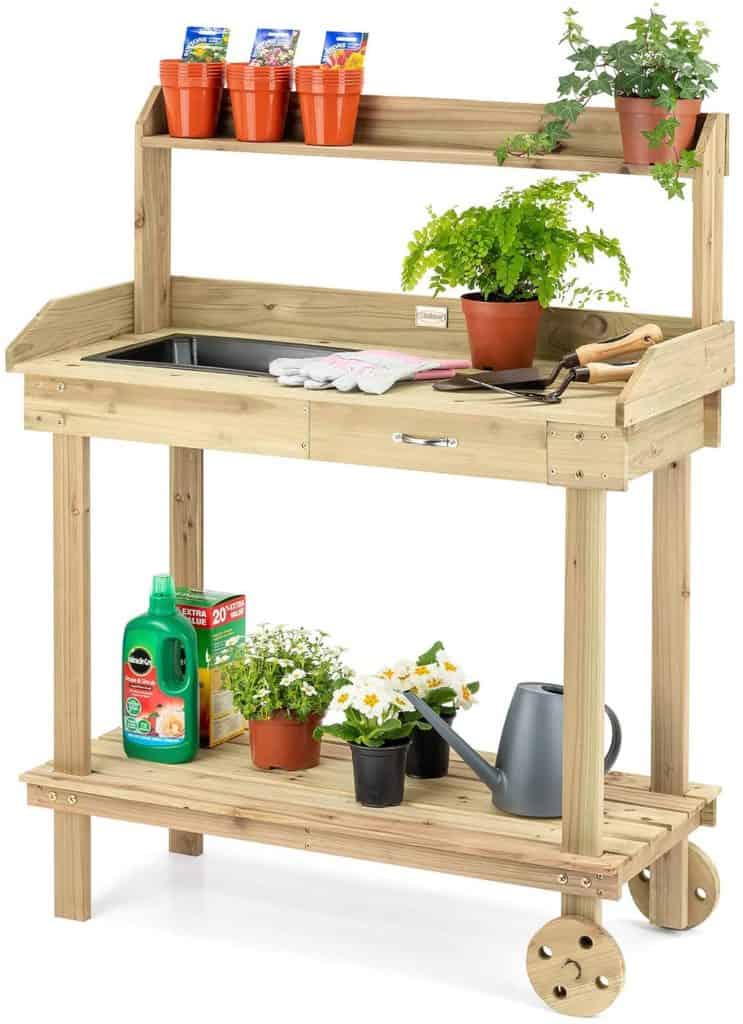 wooden potting table
